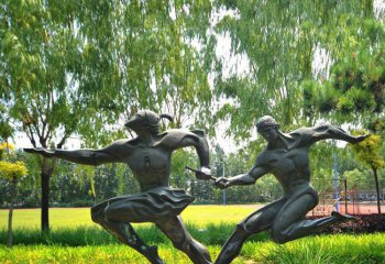 跑步雕塑-小区草坪摆放接力赛跑人物玻璃钢青铜雕塑