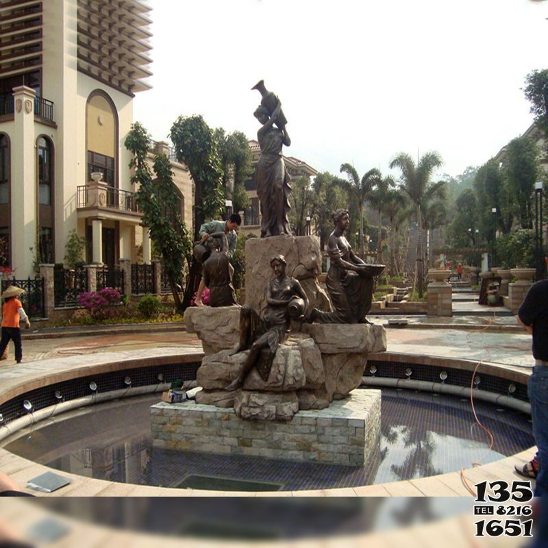 喷泉雕塑-小区园林欧式人物铜雕喷泉水景雕塑高清图片