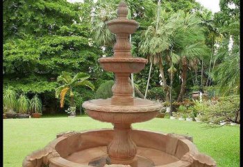喷泉雕塑-公园晚霞红大理石三层简约喷泉雕塑