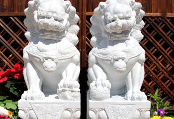 狮子雕塑-广场汉白玉一对看门的石雕狮子雕塑