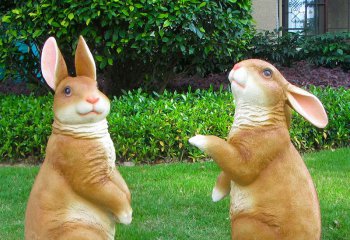 兔子雕塑-丛林装饰两只玩耍的玻璃钢兔子雕塑