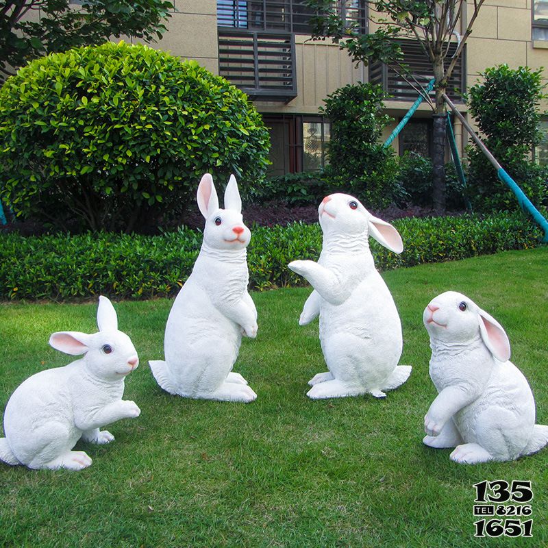 兔子雕塑-动物园四只白色玻璃钢兔子雕塑