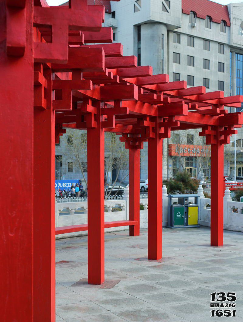 长廊雕塑-不锈钢中国元素长廊公园景观雕塑高清图片