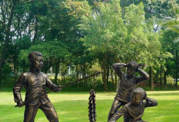 放鞭炮雕塑-公园户外铜雕放鞭炮雕塑
