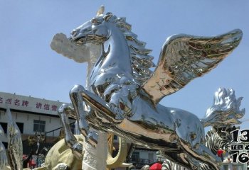 飞马雕塑-广场摆放的银色的玻璃钢创意飞马雕塑