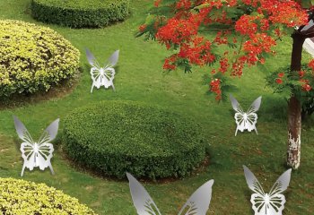 蝴蝶雕塑-草坪不锈钢镂空蝴蝶雕塑
