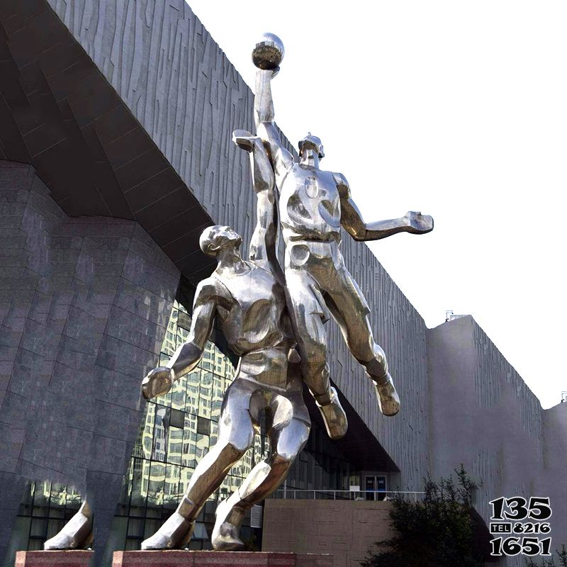篮球雕塑-打篮球镜面不锈钢运动人物雕塑高清图片