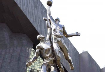 篮球雕塑-打篮球镜面不锈钢运动人物雕塑