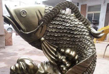 鲤鱼雕塑-街道摆放的凶恶的玻璃钢喷漆鲤鱼雕塑