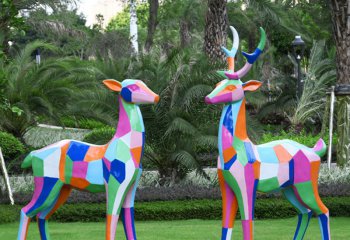 鹿雕塑-公园玻璃钢彩绘户外景观装饰品几何鹿雕