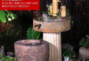 石槽雕塑-酒店水循环石磨鱼缸花园户外石槽流水景观