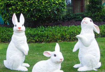 兔子雕塑-广场摆放三只白色玻璃钢兔子雕塑