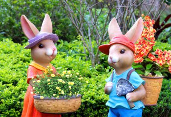 兔子雕塑-户外公园创意花盆玻璃钢彩绘兔子雕塑
