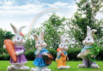 兔子雕塑-景区摆放四只玻璃钢彩绘兔子雕塑