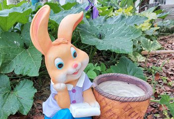 兔子雕塑-图书馆一只写作的玻璃钢兔子雕塑
