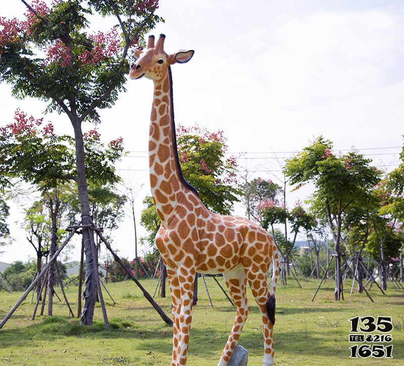 长颈鹿雕塑-玻璃钢彩绘创意户外园林景观大型长颈鹿雕塑
