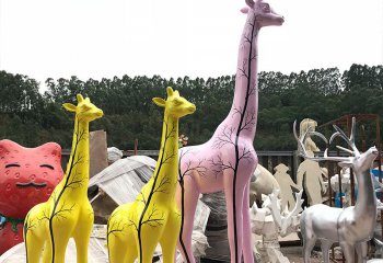 长颈鹿雕塑-公园景区玻璃钢彩绘长颈鹿雕塑