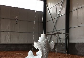 喷水雕塑-庭院景区摆放的鲤鱼汉白玉石雕创意喷水雕塑