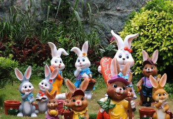 兔子雕塑-儿童乐园摆放一群玻璃钢彩绘兔子雕塑