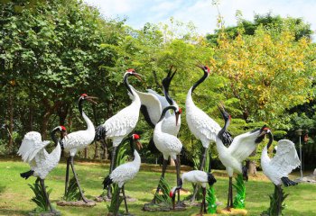 丹顶鹤雕塑-玻璃钢彩绘公园景观装饰品丹顶鹤雕塑