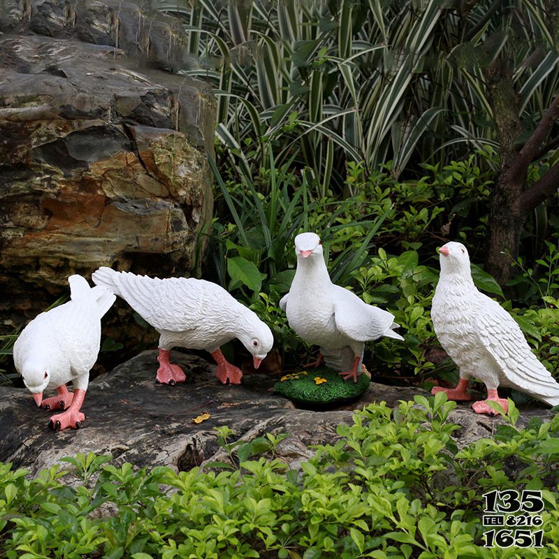 鸽子雕塑-公园户外池塘边仿真动物玻璃钢材质鸽子雕塑高清图片