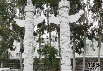 龙柱雕塑-景区摆放汉白玉龙柱风水雕塑