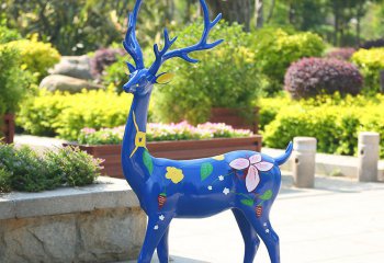 梅花鹿雕塑-商场创意大型景观装饰品玻璃钢彩绘蓝色梅花鹿雕塑