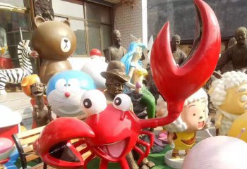 螃蟹雕塑-公园摆放的举着大钳子的玻璃钢卡通螃蟹雕塑