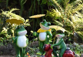 青蛙雕塑-花园三只站立的玻璃钢青蛙雕塑