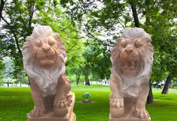 狮子雕塑-公园户外晚霞红一对石雕狮子雕塑