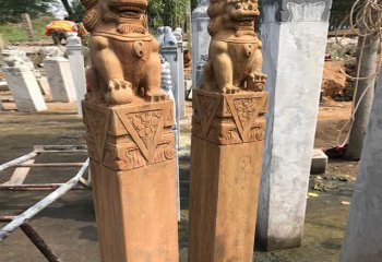 拴马柱雕塑-医院景观做旧狮子雕塑拴马柱雕塑