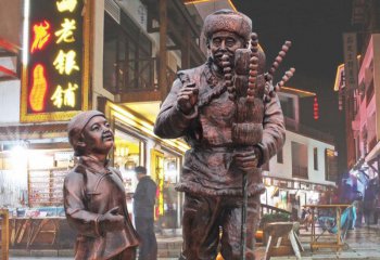 糖葫芦雕塑-民宿文化街边摆放卖糖葫芦的人物铜雕