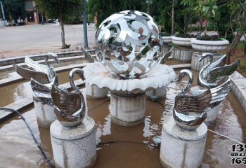 天鹅雕塑-公园广场小区镜面不锈钢创意熊猫喷泉天鹅雕塑