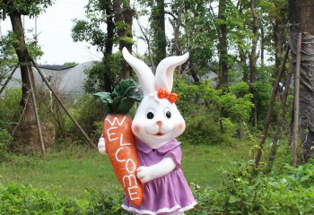 兔子雕塑-小区门口一只粉色群众玻璃钢兔子雕塑