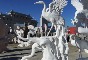 仙鹤雕塑-户外大型景观装饰品汉白玉石雕仙鹤雕塑