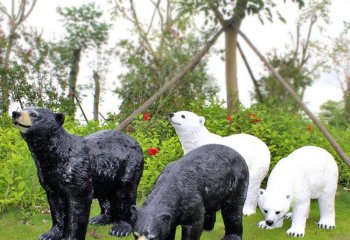 熊雕塑-动物园林摆放黑白彩绘玻璃钢熊雕塑