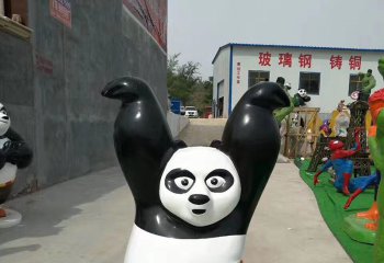 熊猫雕塑-学校幼儿园摆放双手举起的玻璃钢熊猫雕塑