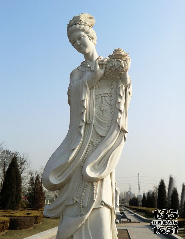 杨贵妃雕塑-旅游景区广场十二花神之四月牡丹杨玉环汉白玉古代美女雕像