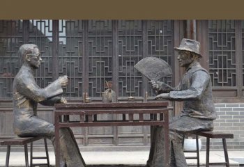 茶雕塑-广场铜雕喝茶人物茶雕塑