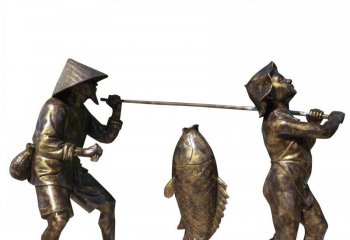 打渔雕塑-公园摆放渔文化铸造捕鱼归来人物铜雕塑