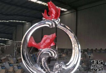鲤鱼雕塑-商场摆放的两条红色的玻璃钢创意鲤鱼雕塑