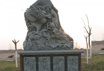 龙雕塑-公园大理石石雕石头上的浮雕龙雕塑