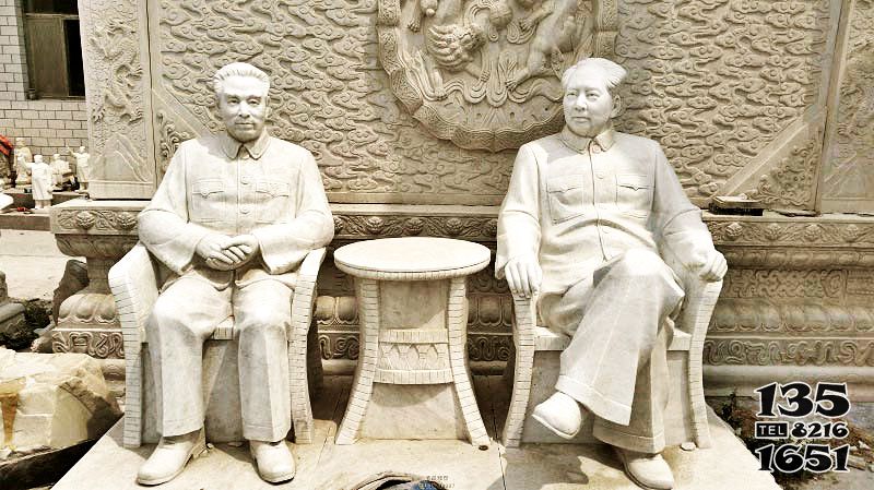 毛泽东雕塑-庭院大理石石雕周恩来与毛泽东雕塑高清图片