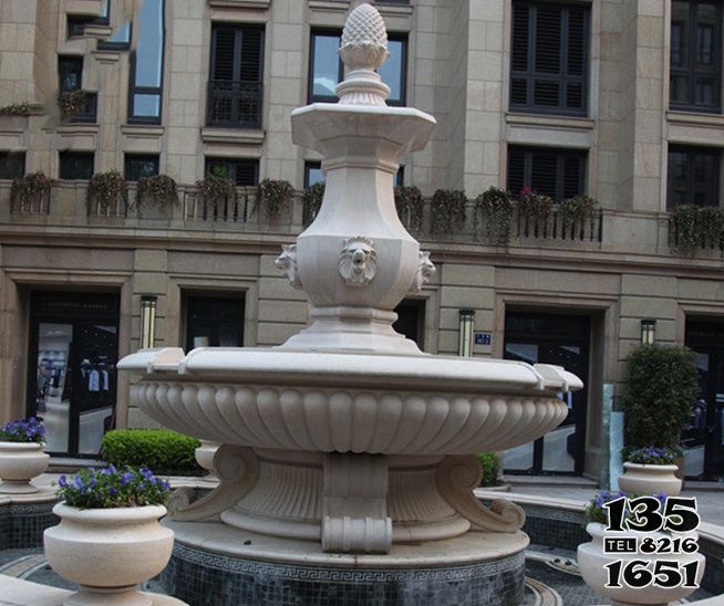 喷泉雕塑-商业广场景观-石雕大理石喷泉高清图片
