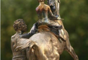 骑马雕塑-公园铜雕学骑马人物雕塑