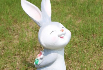兔子雕塑-花园一只玩耍的玻璃钢白色兔子雕塑