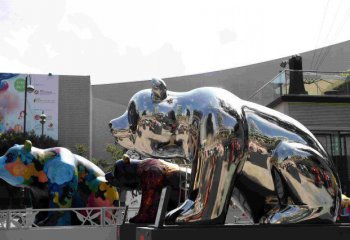 熊猫雕塑-学校购物广场摆放镜面抛光不锈钢熊猫雕塑