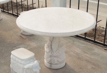 桌椅雕塑-汉白玉圆形石桌石凳仿古雕塑庭院摆件