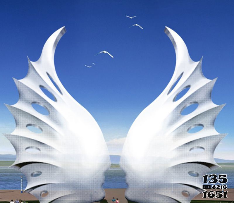 翅膀雕塑-海边景区创意玻璃钢亲吻翅膀雕塑高清图片