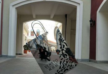 购物袋雕塑-酒店商店门口抛光不锈钢购物袋雕塑
